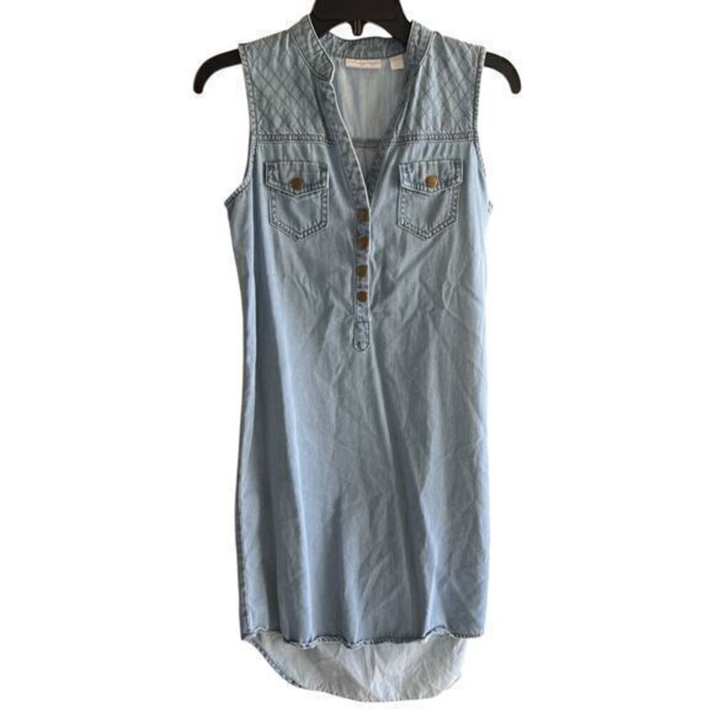 NY & Co. Denim chambray blue jean sleeveless dress boho whimsy coastal sz XS